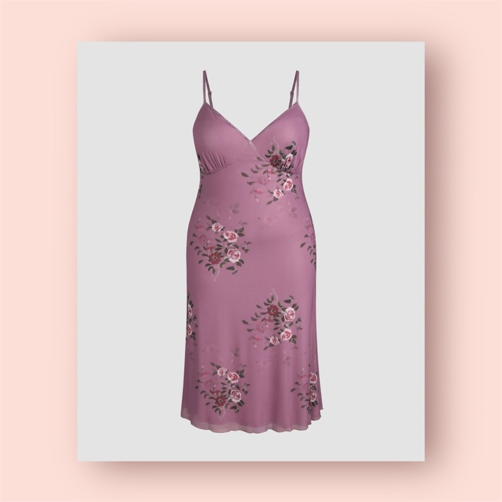 Cider V-Neck Floral Mesh Midi Dress Plus Size 4X